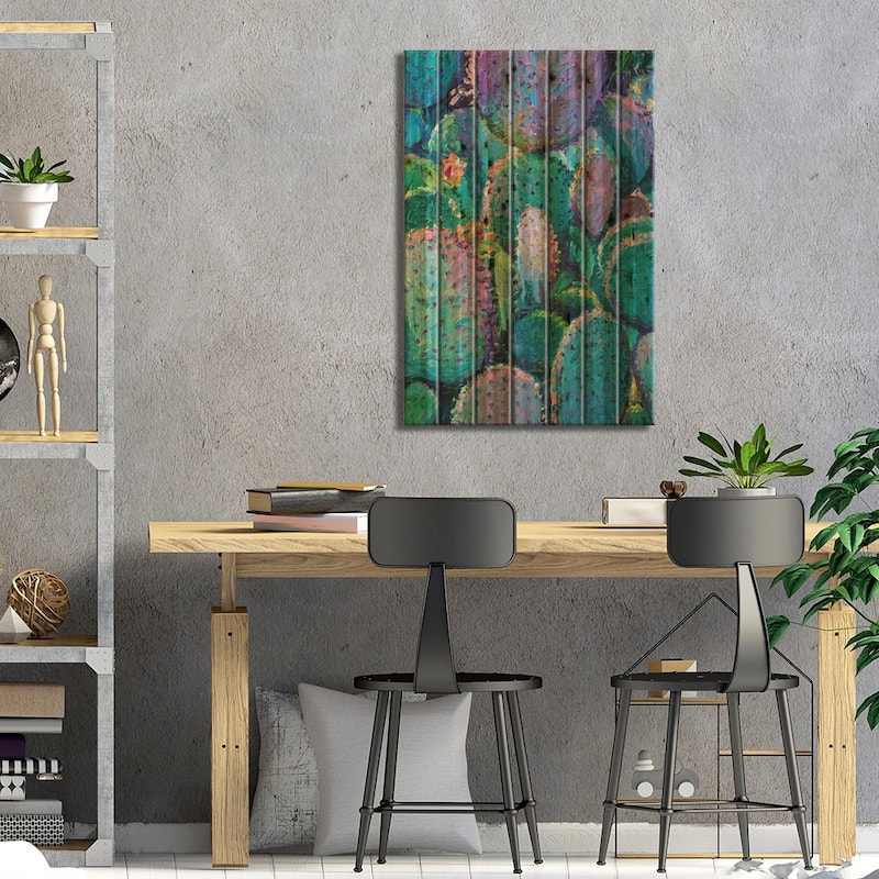Prickly Pear Elsewhere Print On Wood by Iris Scott - Multi-Color