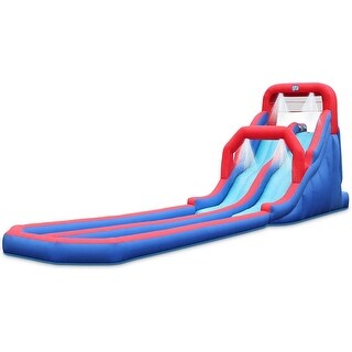 Sunny & Fun Dual Splash Inflatable Water Slide Racing Park with Air Pump - Blue