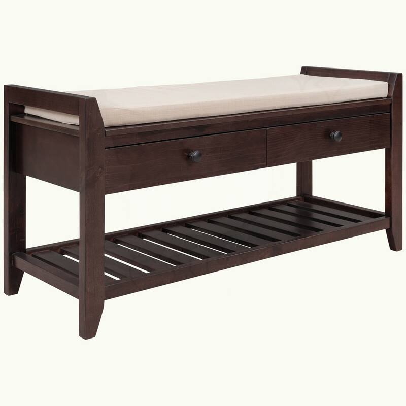 Shoe Rack with Cushioned Seat and Drawers