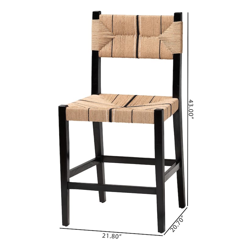 Prita Bohemian Paper Loom and Mahogany Wood 2-Piece Counter Stool Set