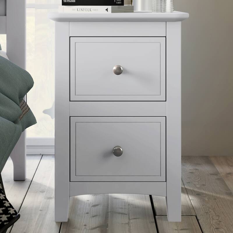 2 Drawers Solid Wood Nightstand End Table, Gray