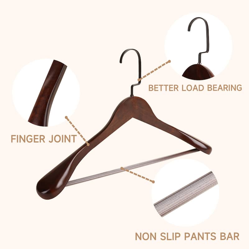 BP4U Premium Wide Shoulder Wooden Suit Hangers, 16-Inch Heavy-Duty Solid Wood Coat Hangers for Women's Clothes