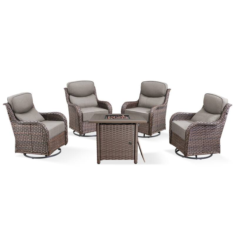Pocassy Outdoor 6" Swivel Chairs with Fire Pit Table