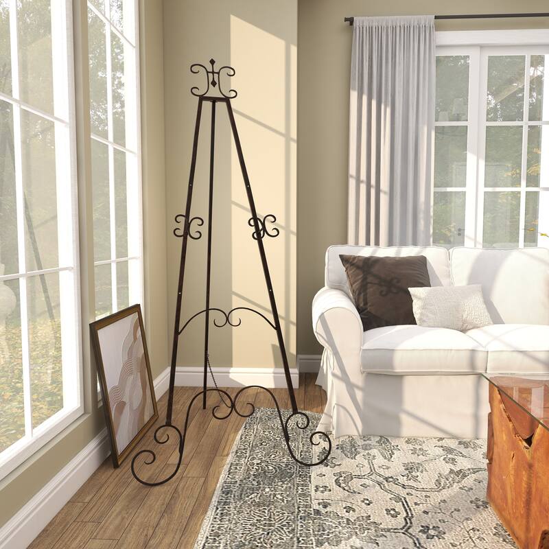 Black Metal Adjustable 3 Tier Scroll Display Easel with Chain Support