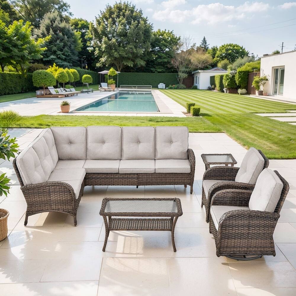 Gymojoy L-Shaped Outdoor Sectional Sofa Set, PE Wicker Couch with Water-Resistant Olefin Cushions