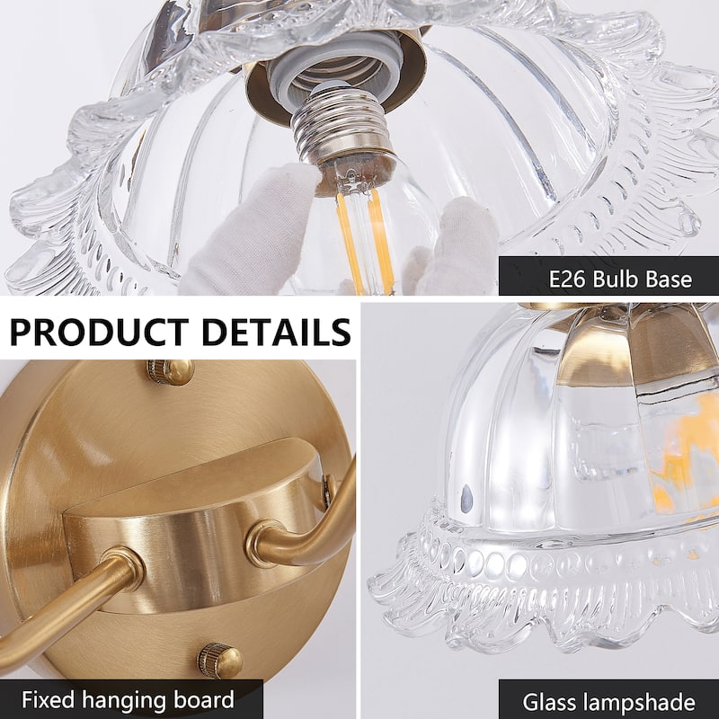 24 Inch 3-Light Vintage Bathroom Wall Sconce, Metal and Glass Lampshade Vanity Light Fixture
