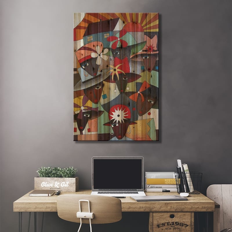 Sisters With Crowns Print On Wood by Stacey Brown - Multi-Color