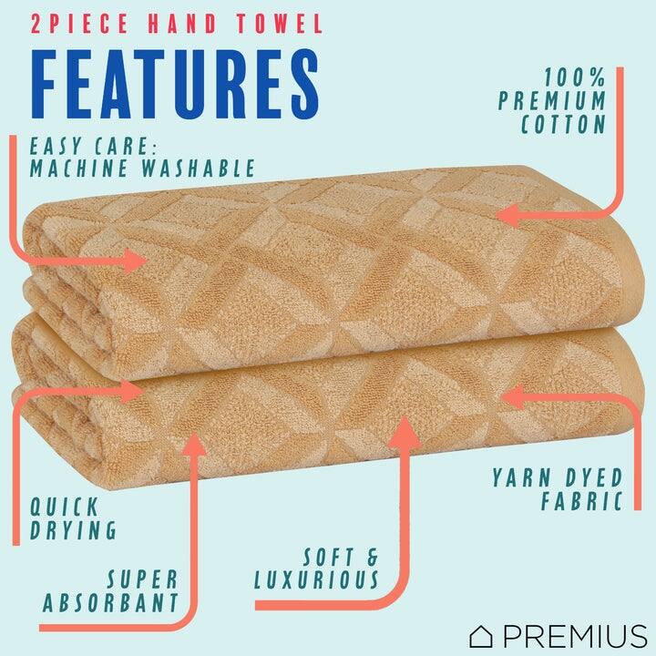 PREMIUS 2-Pack Geo 100% Cotton Yarn Dyed Hand Towel, 16x28 Inches - 16x28 Inches