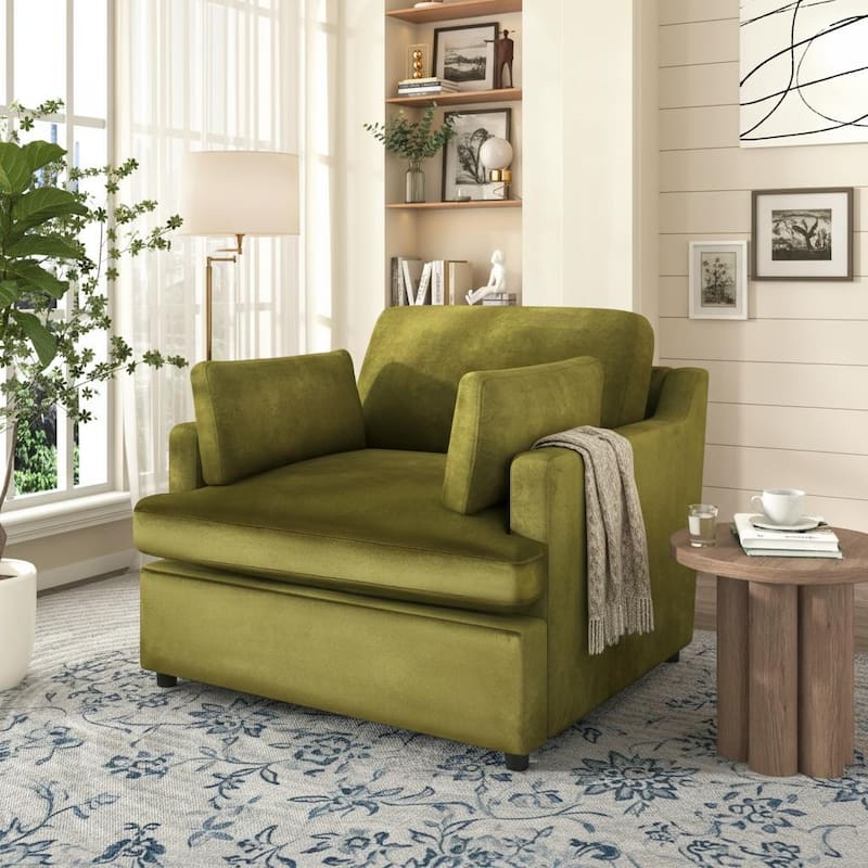 Oversized T-Cushion Accent Chair with Floating Armrest Pillows by Harper&Bright Designs - Green