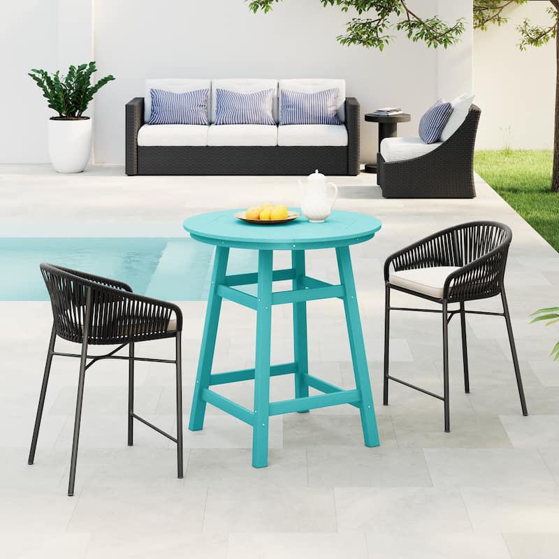 Polytrends Laguna Hdpe All Weather Outdoor Patio 35" Round Counter Table - Turquoise