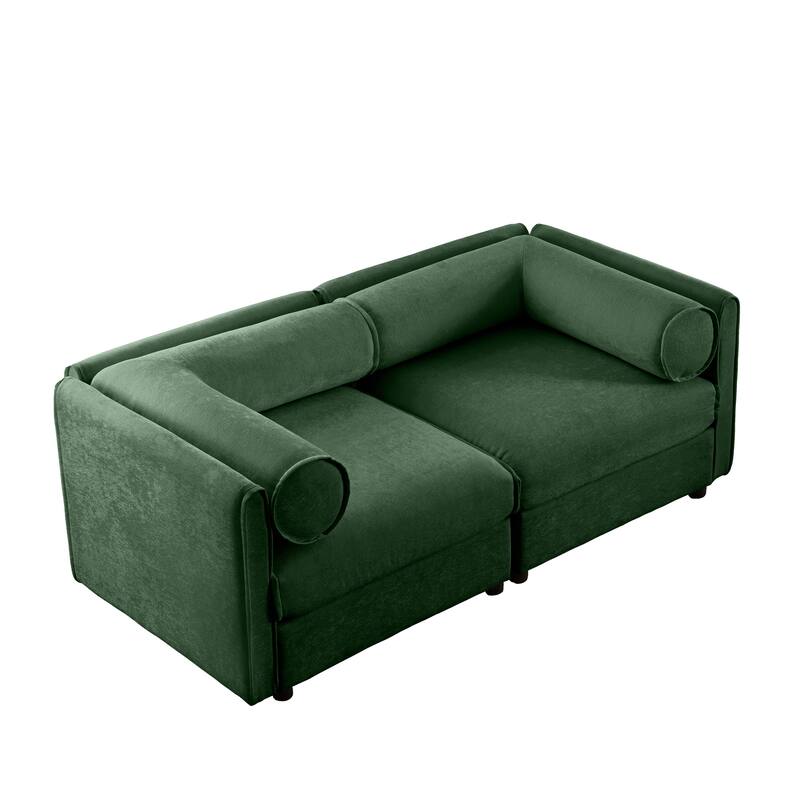 Modern 2-Seater Storage Loveseat with Cylindrical Backrest & Armrests