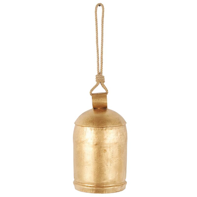 Gold Metal Indoor Outdoor Decorative Bell with Jute Hanging Rope