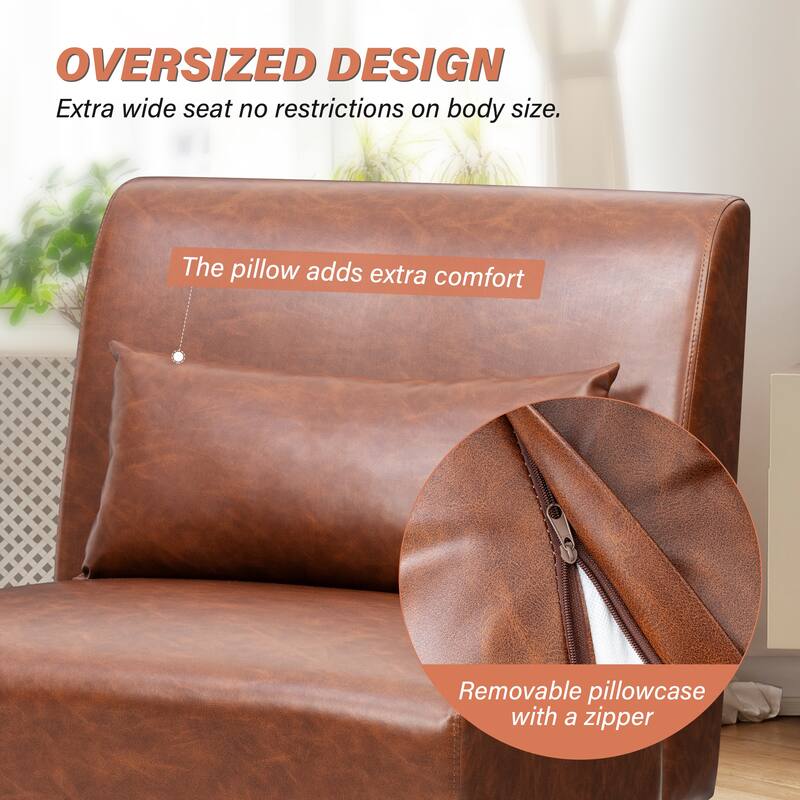 Accent Chair Upholstered Sofa Chair PU Faux Leather Wood Frame with Pillow - 28.74" W x 30.71" D x 31.50" H