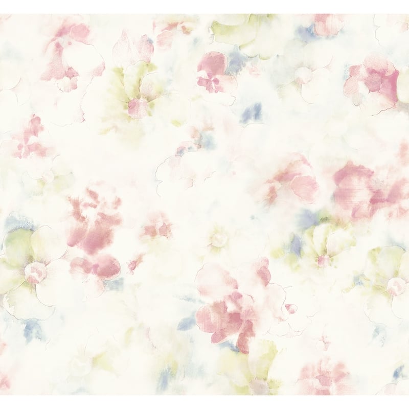 Seabrook Designs Sanela Watercolor Flowers Unpasted Wallpaper - 27 in. W x 27 ft. L - Metallic Mauve & Apple