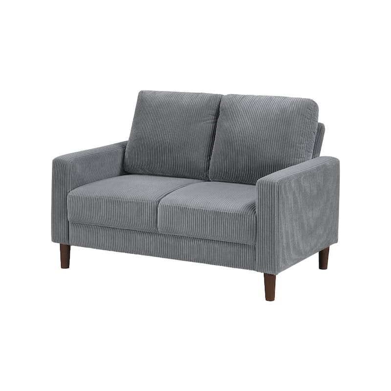 Cey Loveseat, Gray Corduroy Upholstery, Modern Style Brown Legs, 55 Inch