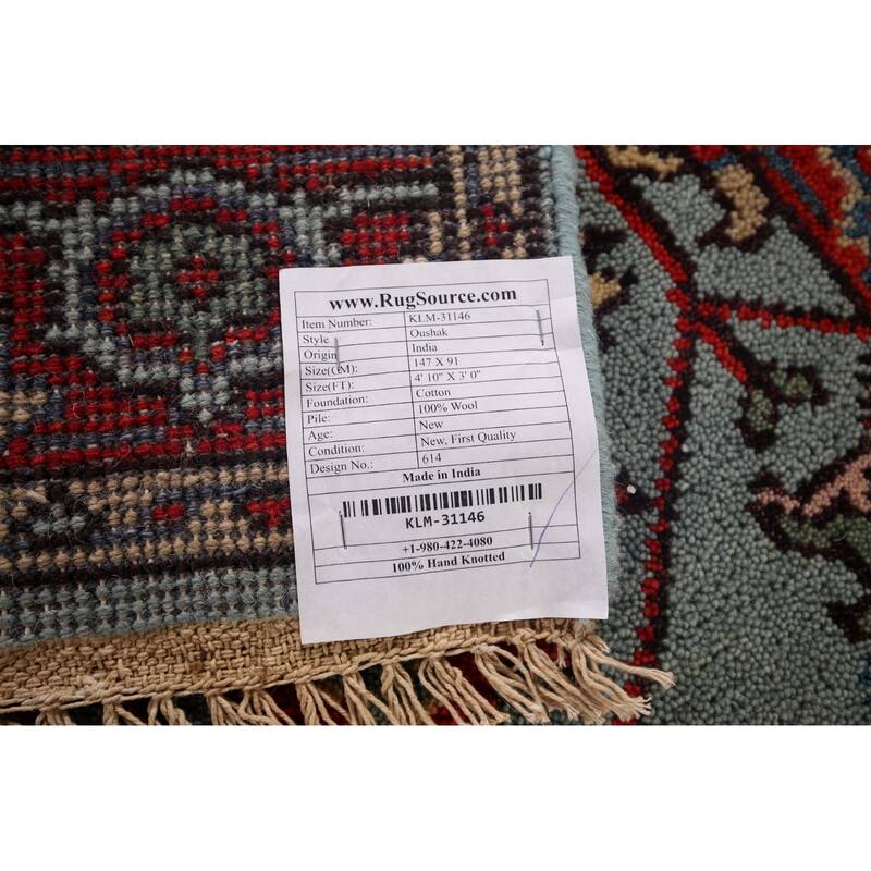 Blue Oushak Indian Accent Rug Hand-Knotted Transitional Wool Carpet - 3'0"x 4'10"