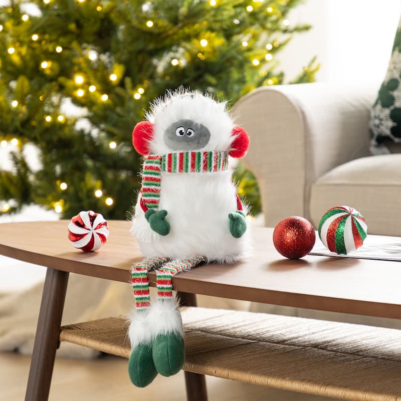 Glitzhome Fabric Christmas Yeti Snowman Highland Cow Shelf Sitters or Standing Figurines Decor - Grey Yeti Shelf Sitter