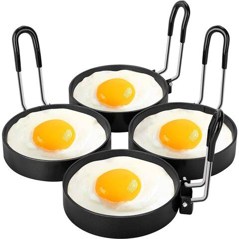 Urbanstrive 100% Non Stick Eggs Rings 4 Pack Stainless Steel Egg Cooking Rings Pancake Mold for frying Eggs and Omelet, Black