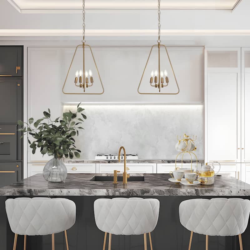 Dsmll Mid-century Modern 4-Light Chandelier Black Gold Lantern Pendant Lights for Dining Room