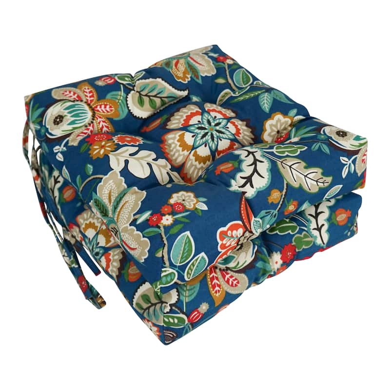 16-inch Square Tufted Indoor/Outdoor Chair Cushions (Set of 2) - 16" - Telfair Peacock