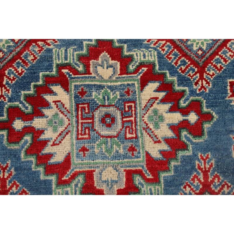 Blue Kazak Accent Rug Handmade Wool Carpet - 3'4" x 4'10"