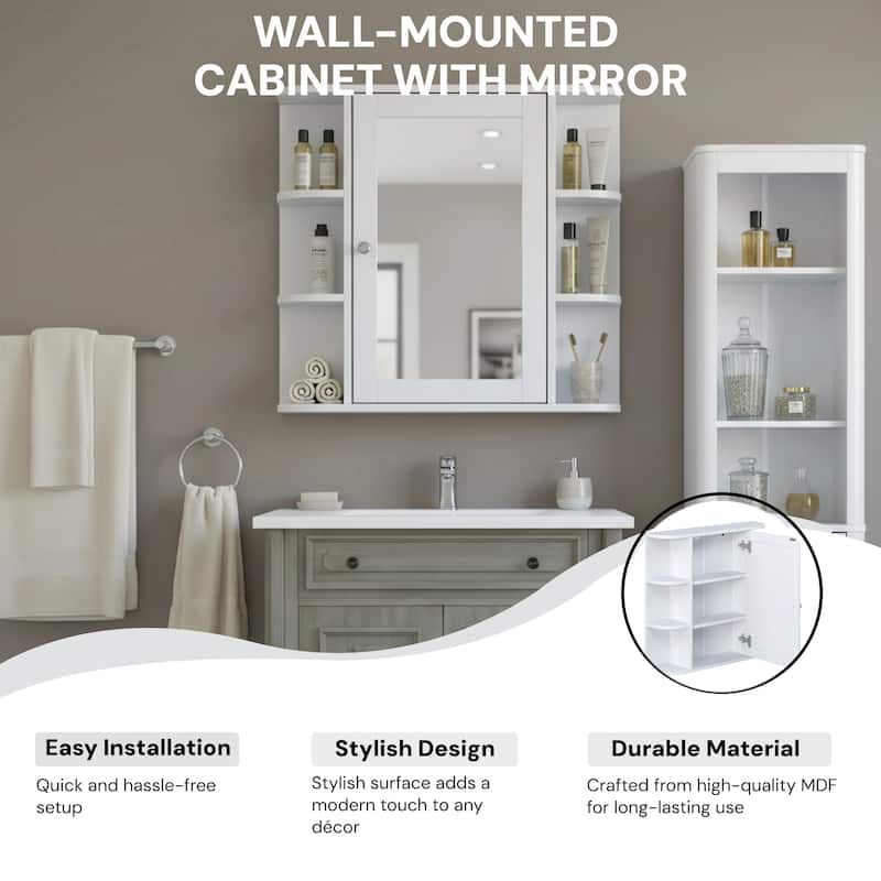 Christopher Knight Home - Modern Wall Mounted Medicine Cabinet with Mirror and Adjustable Shelves