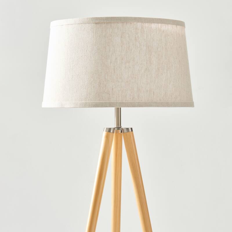Brightech Emma 61 in. Mid-Century Modern LED Super Bright Floor Lamp with Beige Fabric Drum Shade