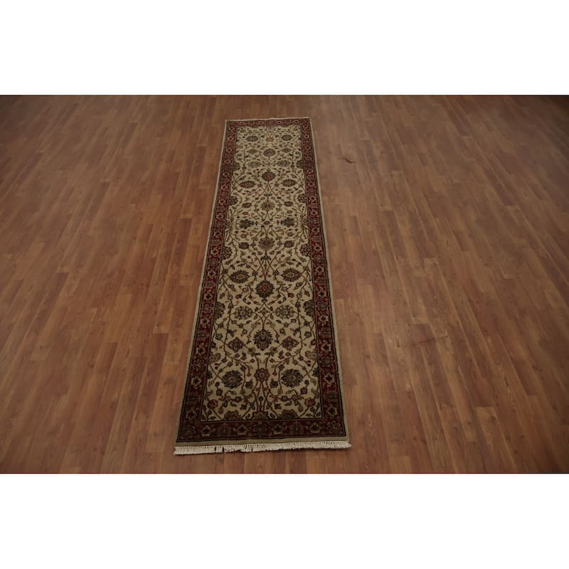 Hand Knotted Oriental 100% Wool Carpet Traditional Floral Beige & Ivories Agra Runner Rug - 10' 0'' X 2' 5''