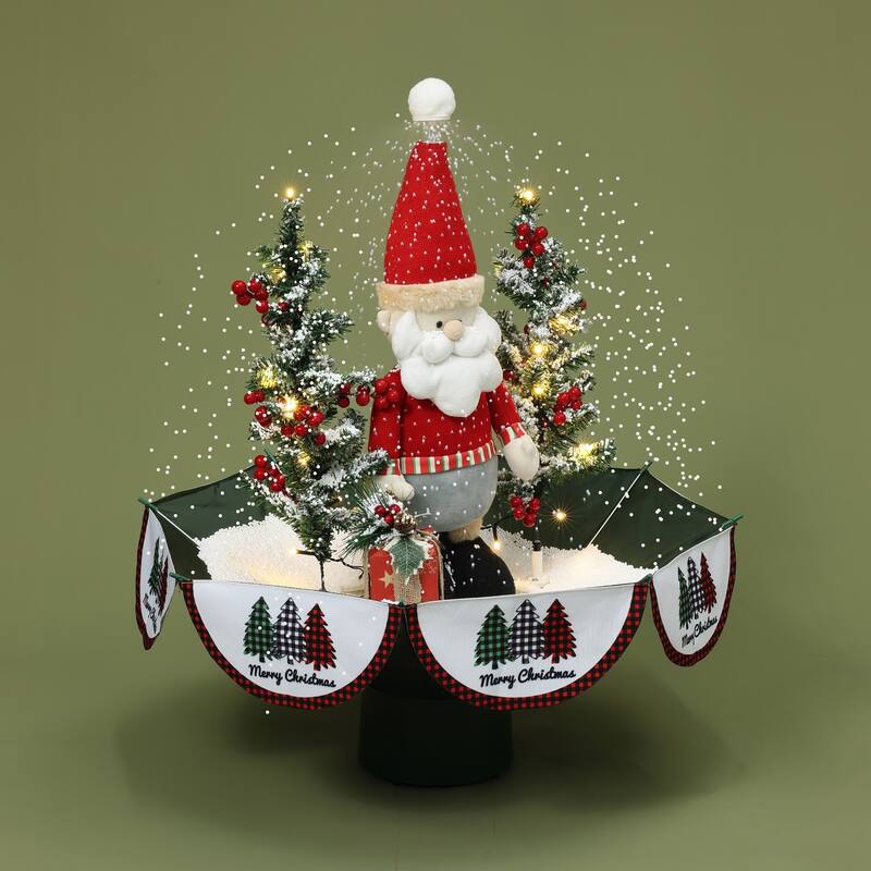Holiday 31.5" Animated Musical Snowing Christmas Trees and Santa Decor with LED Lights - 31.49" H x 26.77" Diameter