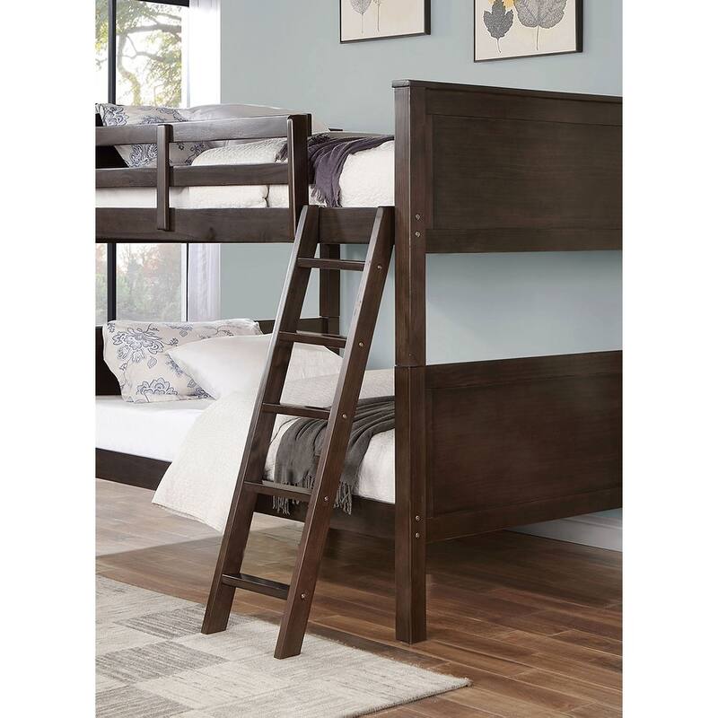 Transitional Style Full Over Full Bunk Bed With Footboard Ladder, Walnut