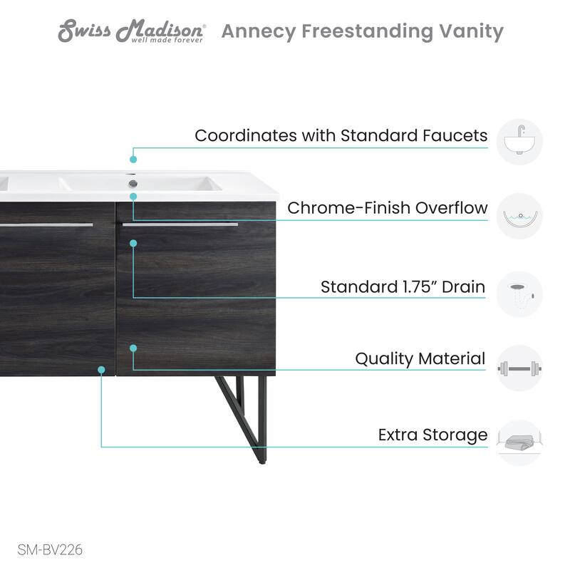 Swiss Madison Annecy 60" Double, Two Doors, One Drawer, Bathroom Vanity