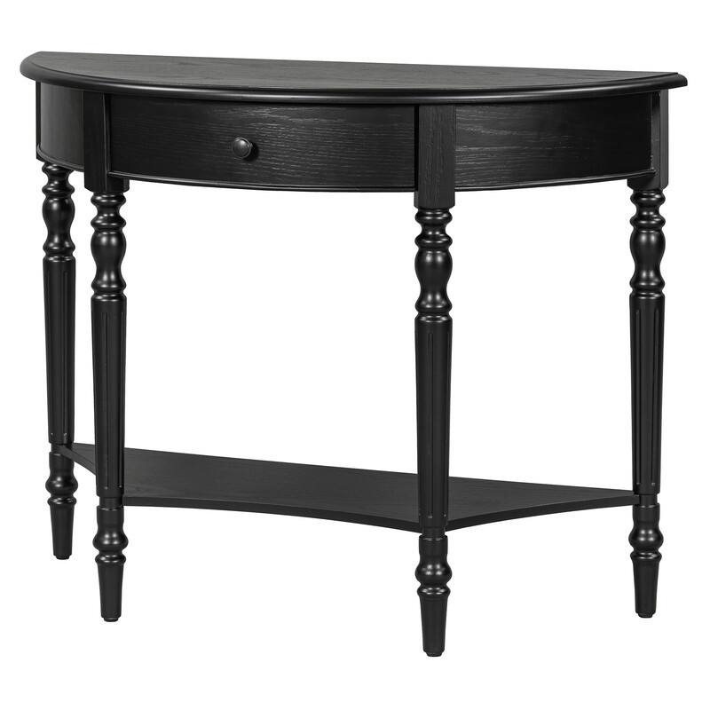 Farmhouse Half Moon Console Table with Drawer and Shelf for Entryway and Living Room Decor