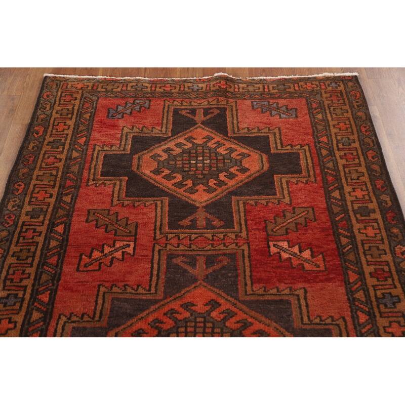 Hamedan Persian Vintage Runner Rug Handmade Wool Carpet - 3'8"x 9'5"