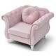 preview thumbnail 3 of 2, Solid Velvet Accent Chair with Round Pillow - 39" - Pink