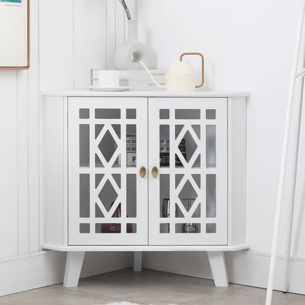 Corner Sideboard Cabinet Free-Standing Corner Storage Organizer - Small - Small-White