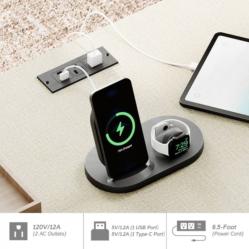 58" Executive Desk with 5 Drawers&Charging Station for Home Office