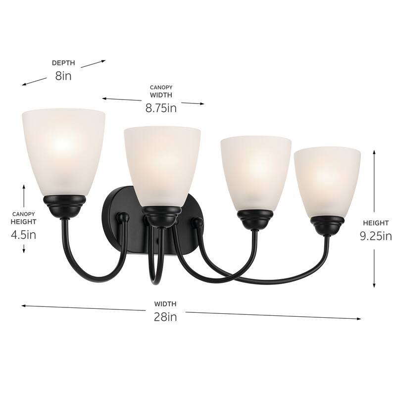 Kichler Lighting Jolie 4-Light Vanity Light with Satin Etched Glass in Black