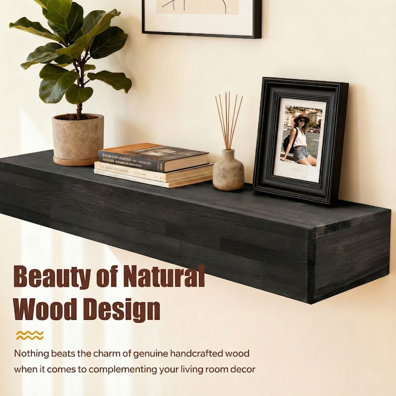50LBS Capacity Rustic Wood Wall-Mounted Floating Shelf - Black - 72" 