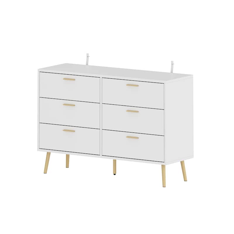 Modern 6-Drawer Dresser with Gold Legs and Handles, 47.2" Wide Mid-Century Bedroom Dresser Chest