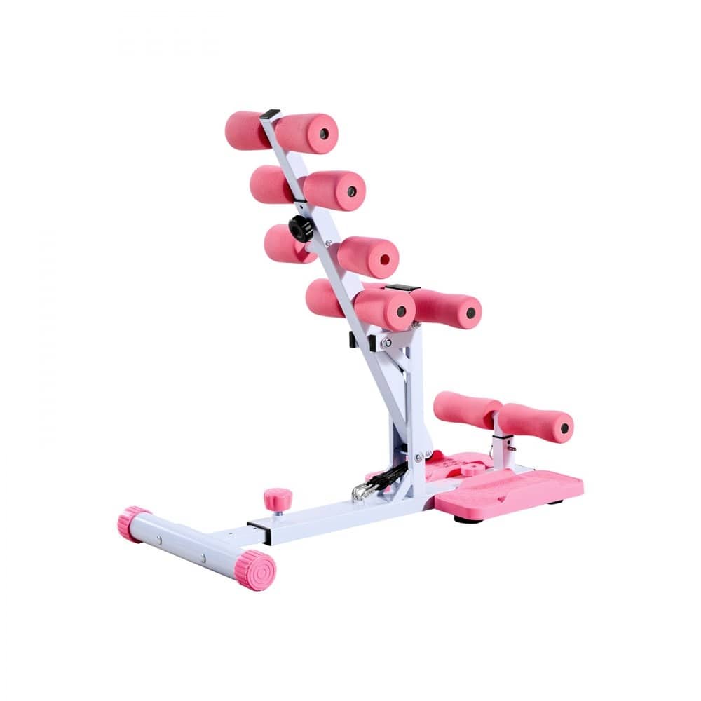 Pink-White Steel Dual-Knee Squat Machine with 3 Resistance Bands and Adjustable Seat - 31.5 x 15.7 x 29.9 in