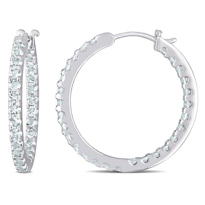 Miadora 10k White Gold Aquamarine Inside Outside Hoop Earrings