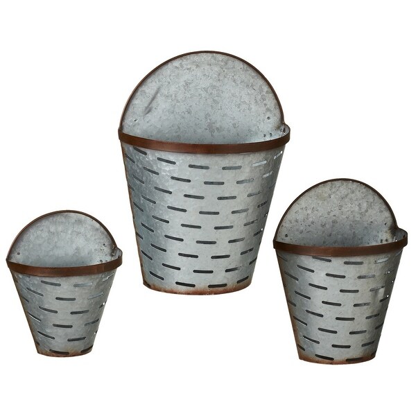 Set of 6 Silver Rustic Galvanized Metal Rusted Slotted Wall Planters 13