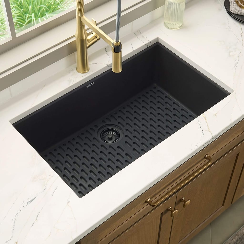 Ruvati 30 x 18 inch Granite Composite Undermount Single Bowl Kitchen Sink - Midnight Black - RVG2030BK