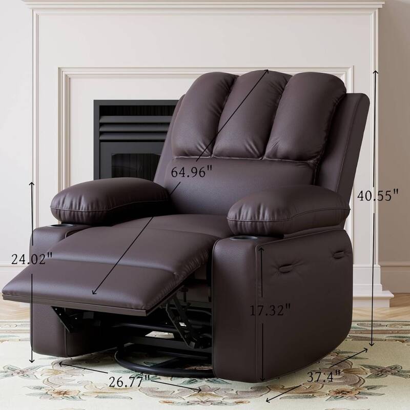 Oversized Manual PU Leather Recliner Sofa Chair with Cup Holders