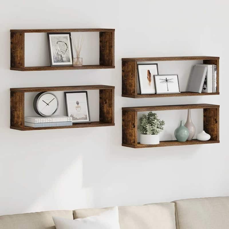 vidaXL Wall Cube Shelf Set of 4 Smoked oak Engineered wood Standard - 5.9 x 23.6 x 9.1 in