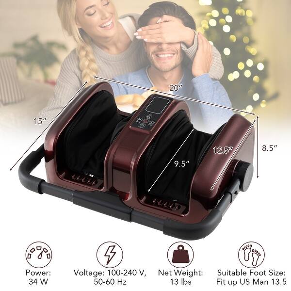 dimension image slide 4 of 5, Electric Foot & Calf Massager with Heat - Deep Kneading & Rolling Shiatsu - 20" L x 12.5" W x 8.5" H