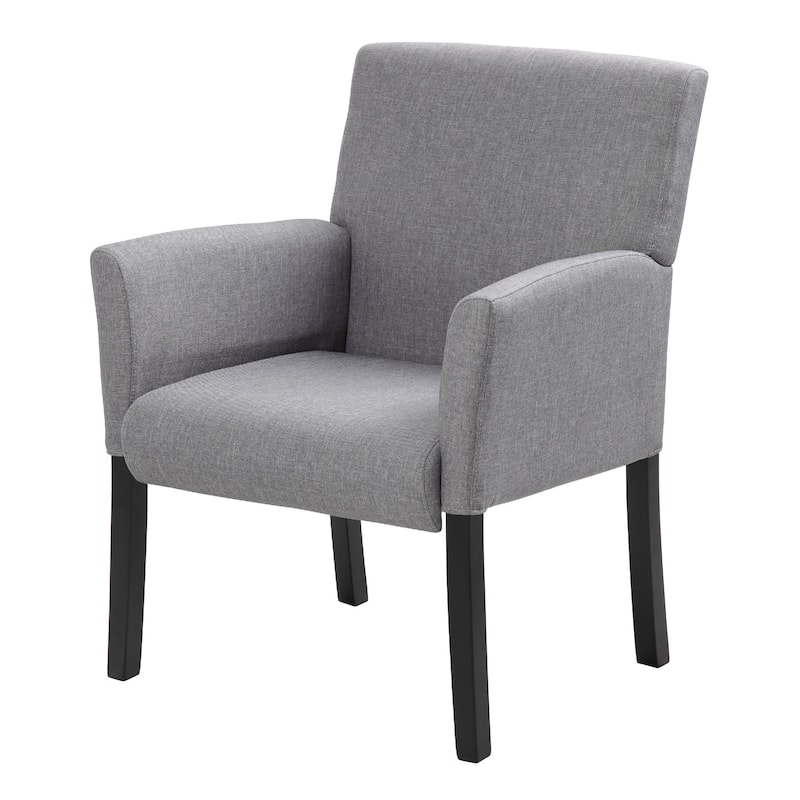 Nick Guest Armchair, Medium Gray Linen, Wood Frame Lumbar Support