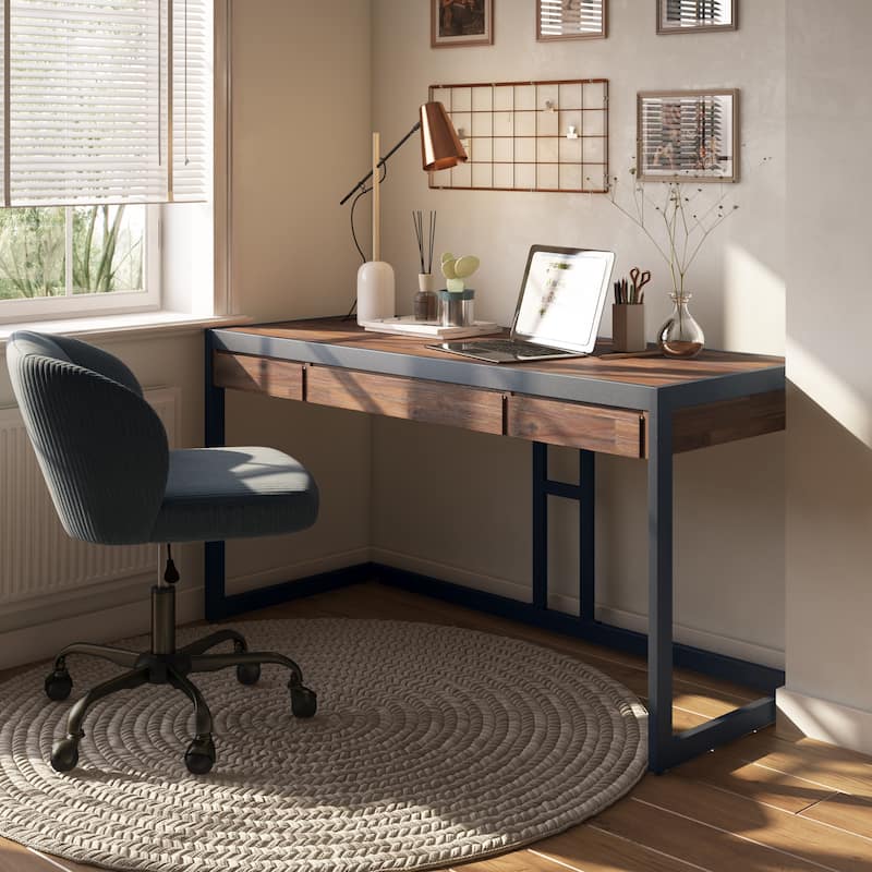 WYNDENHALL Cecilia Solid Acacia Wood Industrial Office Desk