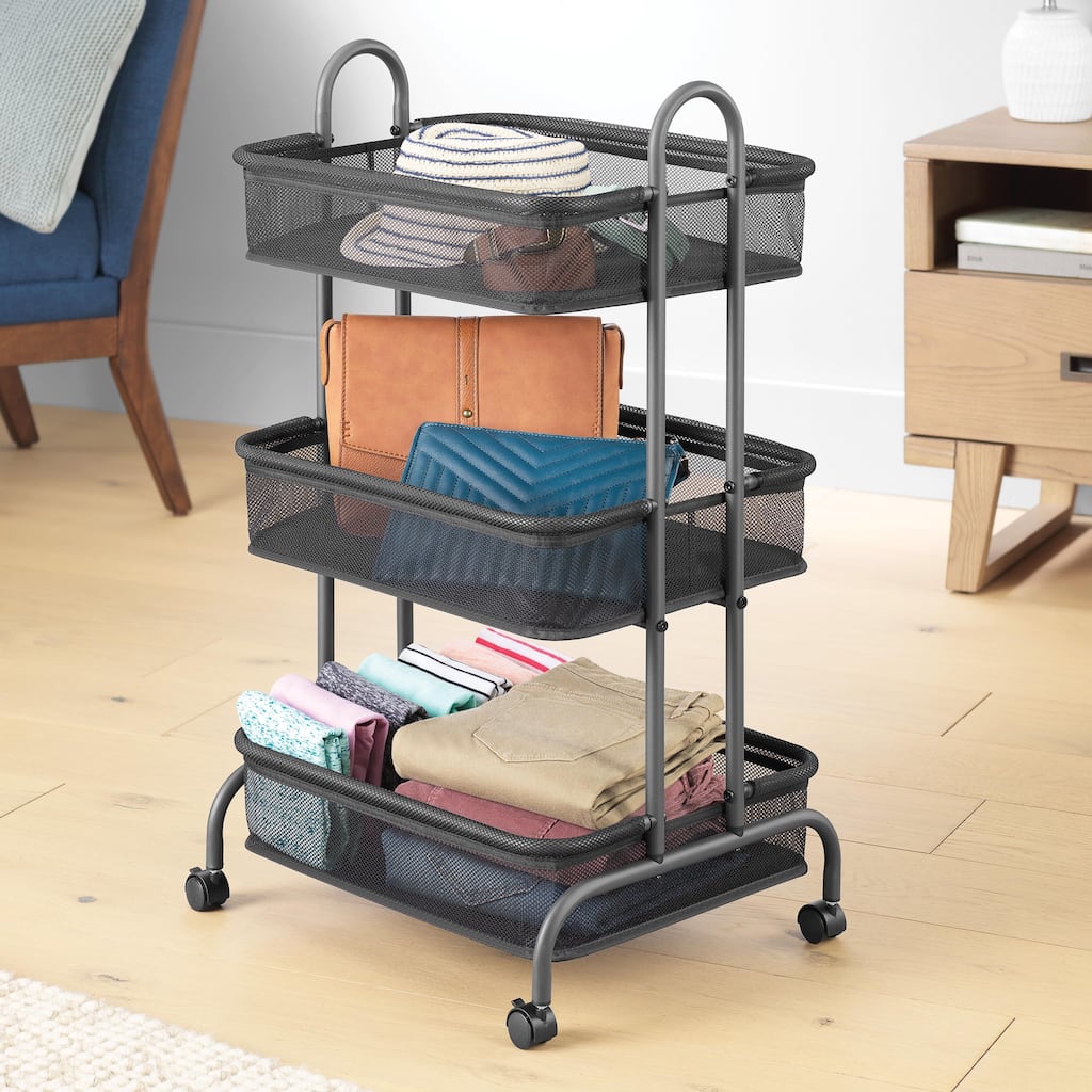 Whitmor Metal & Mesh 3-Tier Cart - Gunmetal Gray
