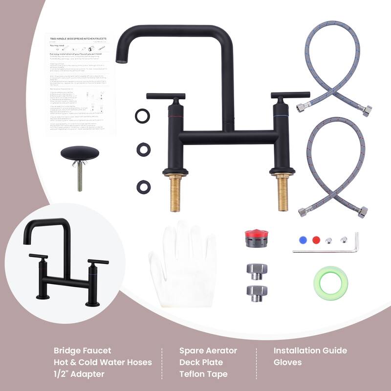 WOWOW Double Handle Bridge Faucet with Kitchen Sink Hole Cover